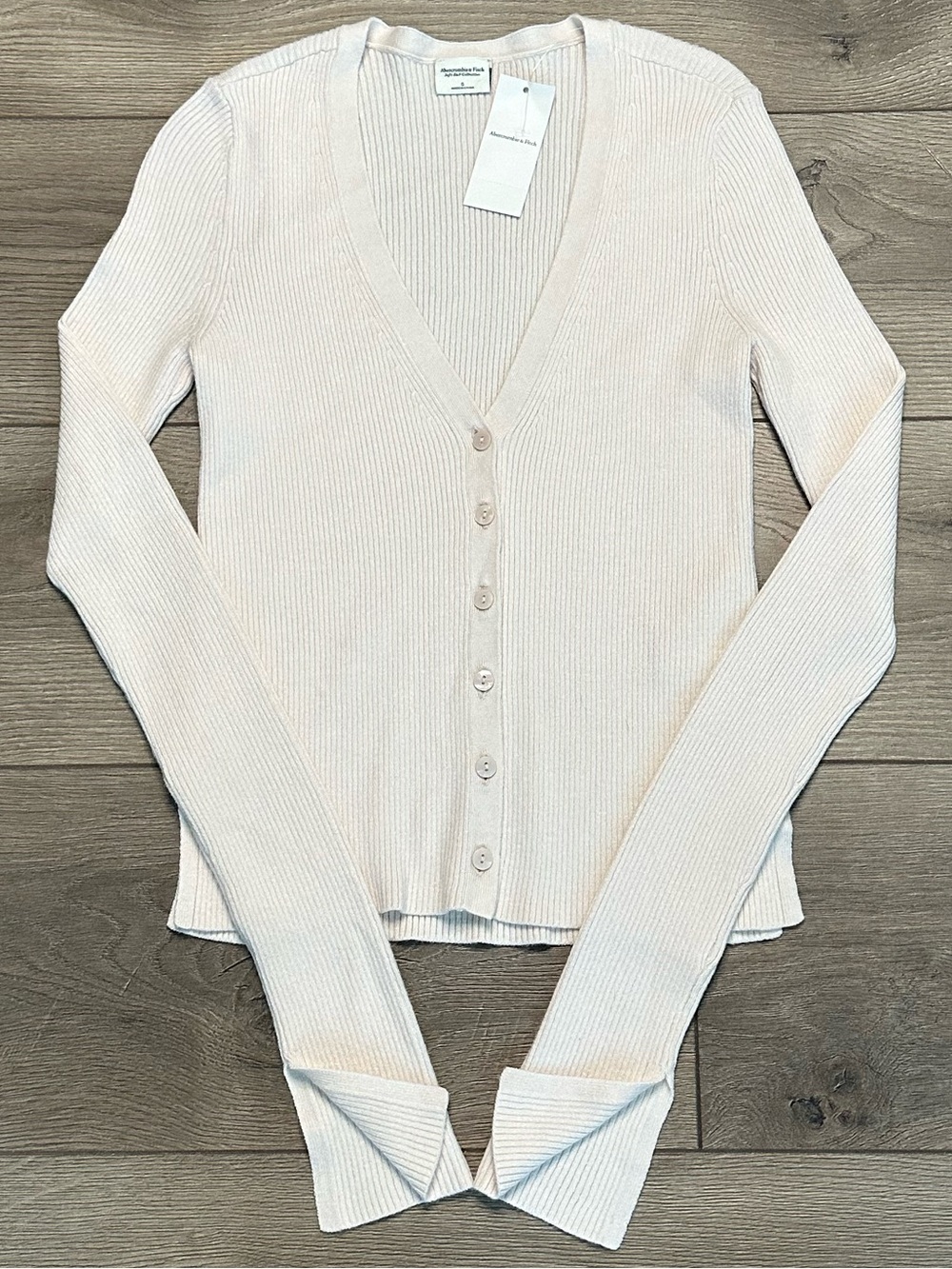 Abercrombie & Fitch Soft Luxe Ribbed Slim Fit V Neck Cardigan Pale Pink Small